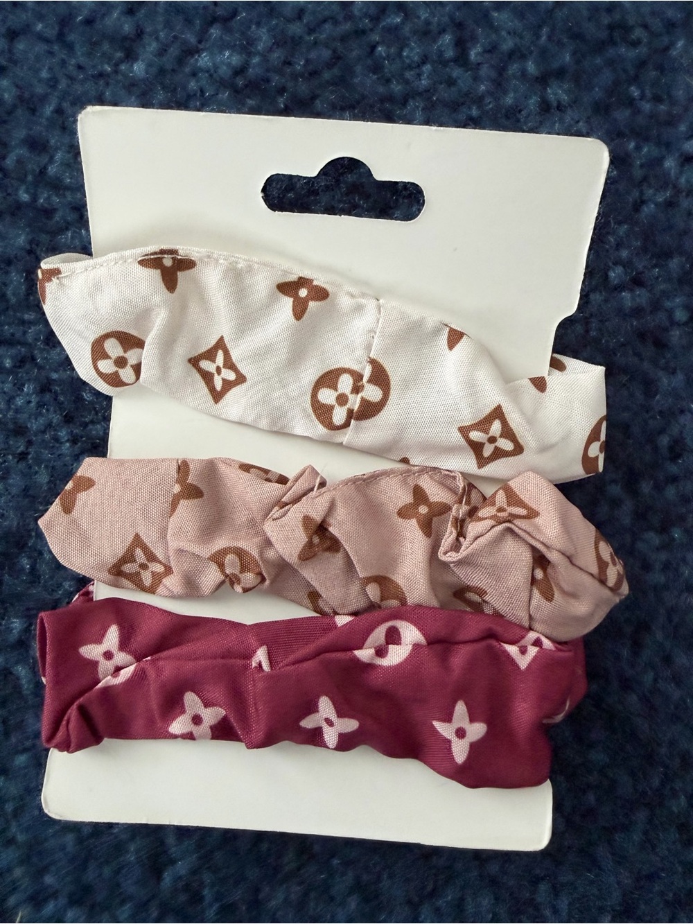 Floral Motif Satin Scrunchie Set - and Hair Clips